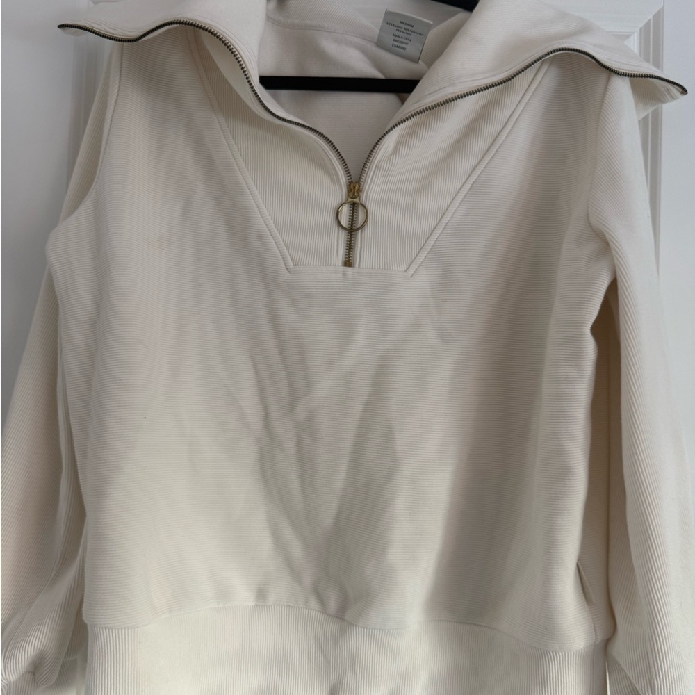 Varley Vine Cream ribbed Zip-Up Sweatshirt